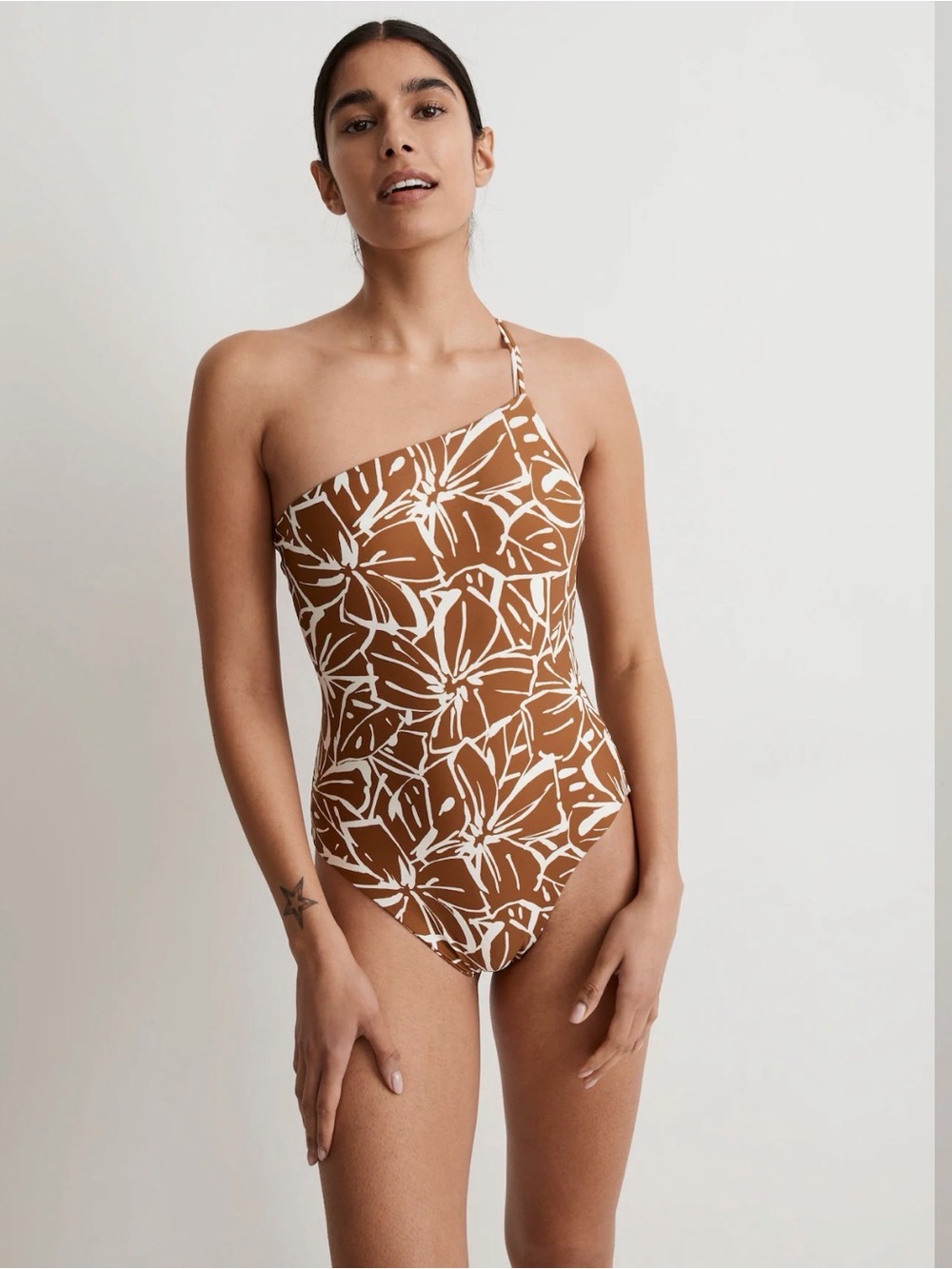 NWT Sz M Madewell Double-Strap One-Shoulder One-Piece Swimswit in Abstract Flora